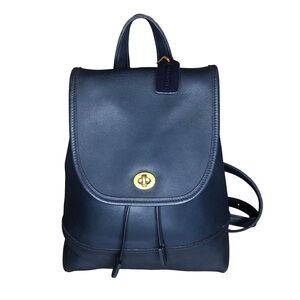 COACH Navy Blue Glove Tanned Leather Daypack Backpack Drawstring Turn-Lock 9791